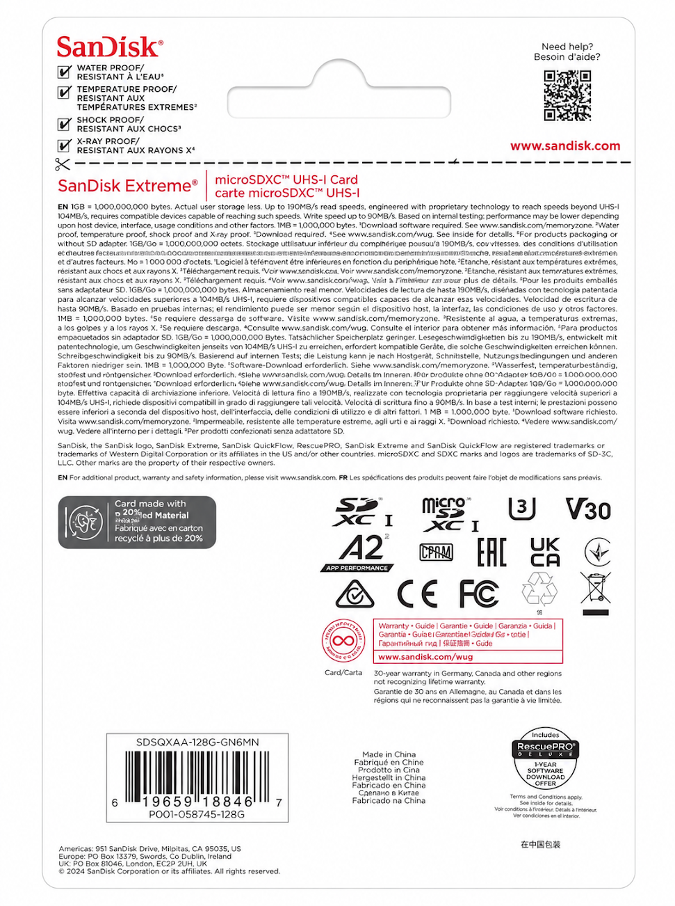 SanDisk 128GB Micro Extreme 190MB/s [NO ADAPTER]